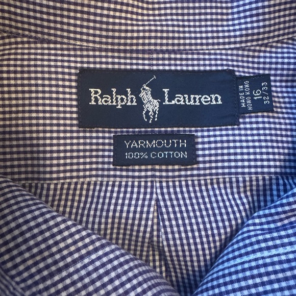 100% Cotton Ralph Lauren Navy Checkered Button Down Shirt - Picture 4 of 5
